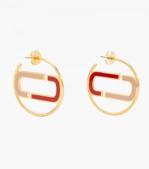 Brincos Marc Jacobs The J Marc Colorblock Hoops Feminino Vermelhas Multicoloridas Douradas | QY9-2383