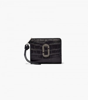 Carteiras Marc Jacobs The Croc-Embossed Mini Compact Wallet Feminino Pretas | XP2-4322
