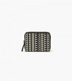 Carteiras Marc Jacobs The Monogram Couro Zip Around Wallet Feminino Pretas Branco | PU6-0273