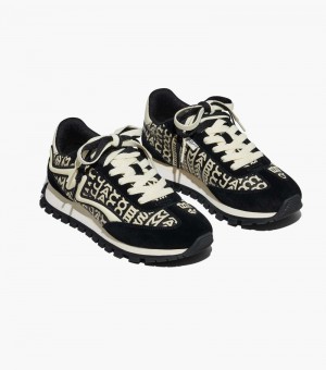 Sapatilhas Marc Jacobs The Monogram Couro Jogger Feminino Pretas Branco | IP9-7854