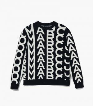 Suéteres Marc Jacobs The Monogram Oversized Crewneck Feminino Pretas Branco | KT4-4318